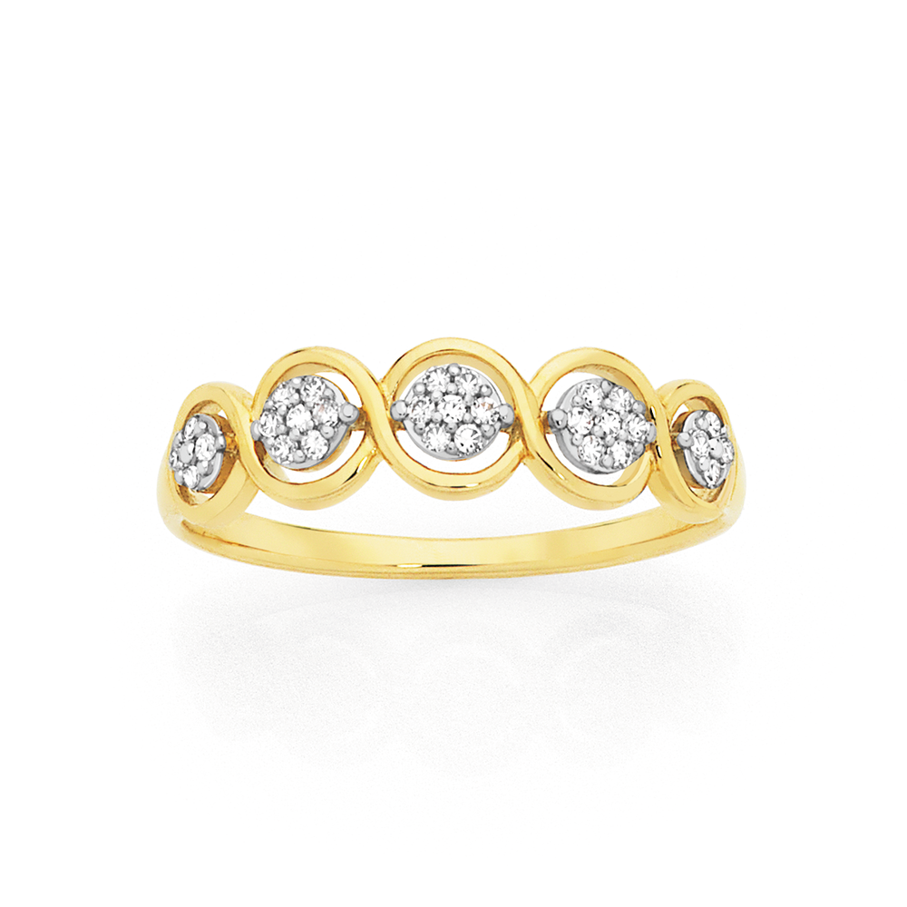 18ct Yellow Gold Diamond Twisted Band Ring
